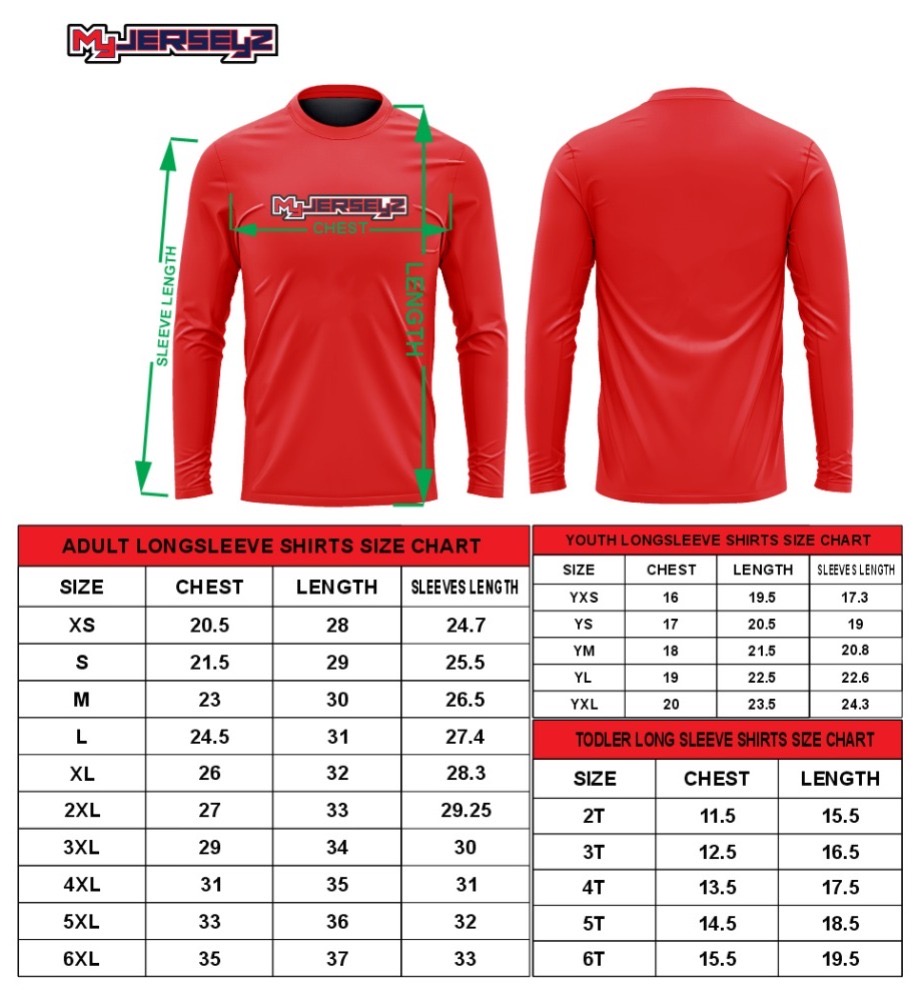 Long Sleeve Shirt Size Chart