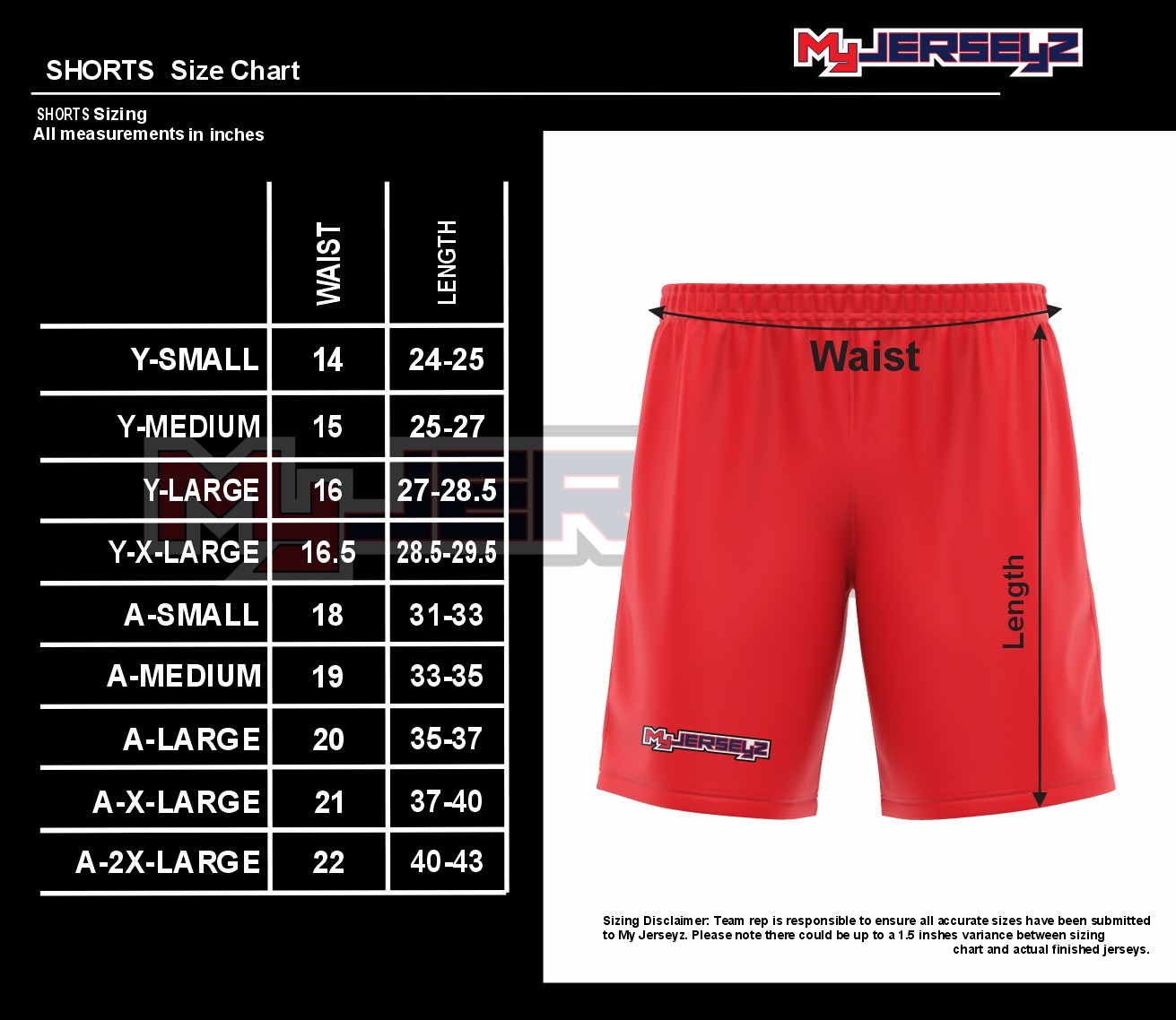 Warm Up Shorts Size Chart